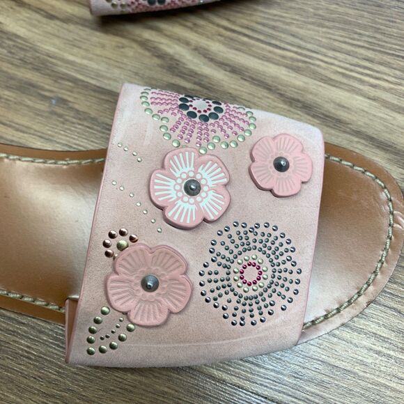 Coach Slides with Tea Rose Blossom Rivets In Chalk Pink Flower Sandal Flats 8.5B - Picture 8 of 9